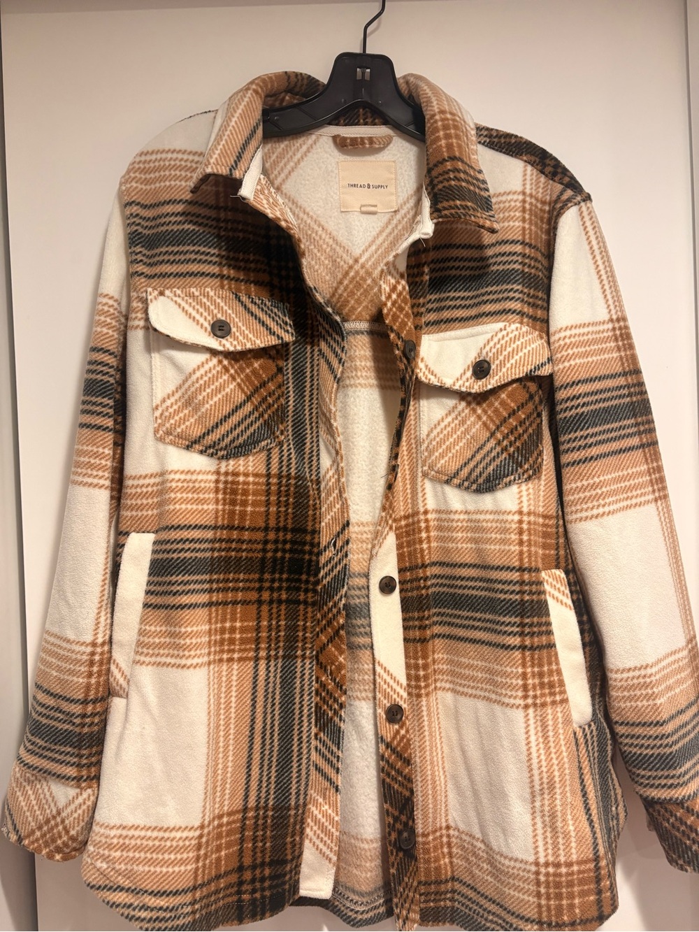 Thread & Supply Plaid Shacket Jacket in Cream, Brown & Black